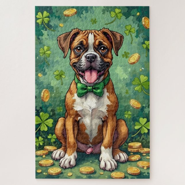 Boxer St Patrick’s Day Happy Lucky Dog Jigsaw Puzzle (Vertical)