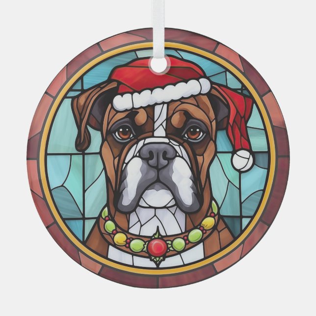 Boxer Stained Glass Christmas  Glass Tree Decoration (Front)