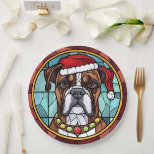 Boxer Stained Glass Christmas Paper Plate