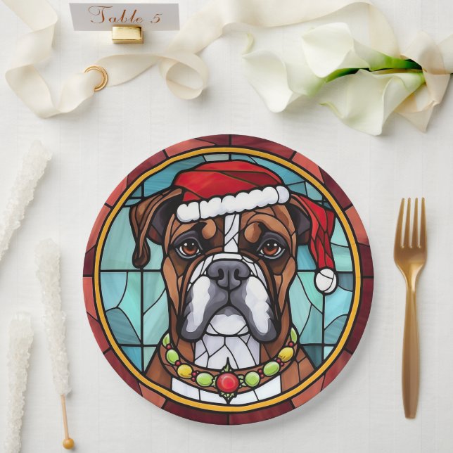 Boxer Stained Glass Christmas  Paper Plate (Wedding)