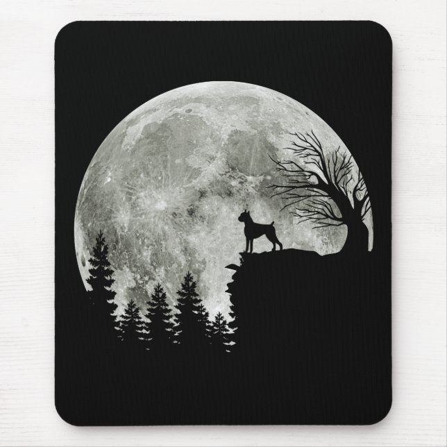 Boxer Standing on Mountain Moon Light Halloween Mouse Mat (Front)