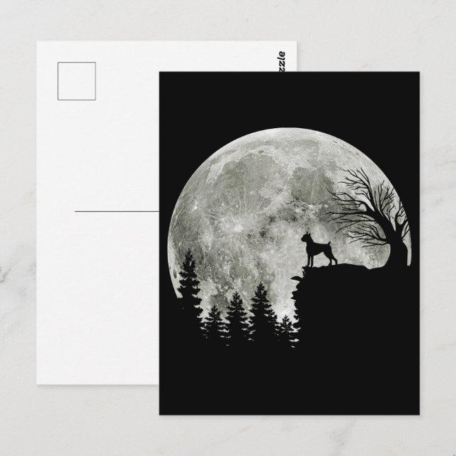 Boxer Standing on Mountain Moon Light Halloween Postcard (Front/Back)
