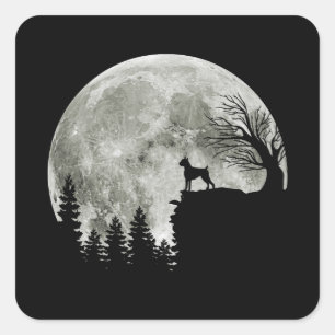 Boxer Standing on Mountain Moon Light Halloween Square Sticker