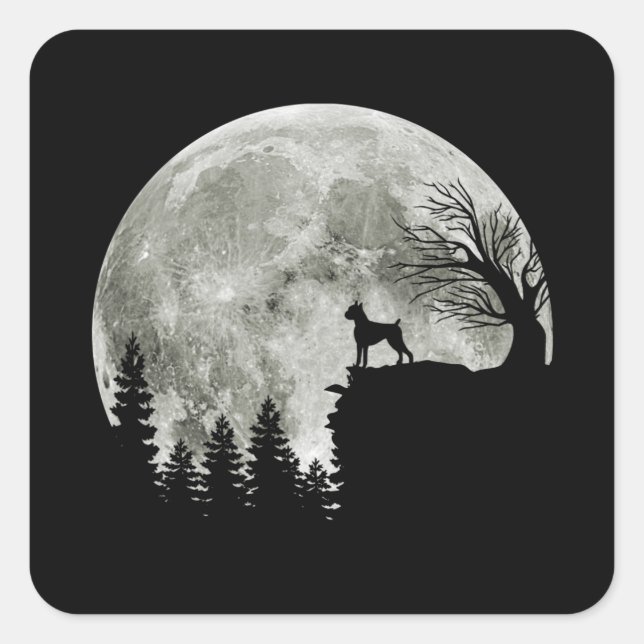 Boxer Standing on Mountain Moon Light Halloween Square Sticker (Front)