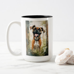 Boxer Terrier Watercolor Whimsical  Two-Tone Coffee Mug