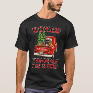 Boxer Through The Snow Christmas Truck Plaid Red 1 T-Shirt