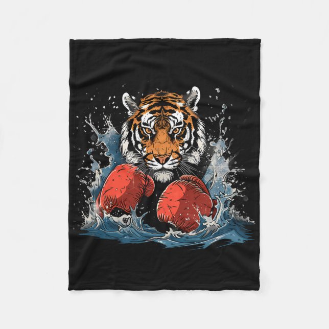 Boxer Tiger With Boxing Gloves Kickboxing Funny Bo Fleece Blanket (Front)