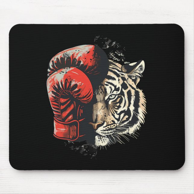Boxer Tiger With Boxing Gloves Kickboxing Funny Bo Mouse Mat (Front)
