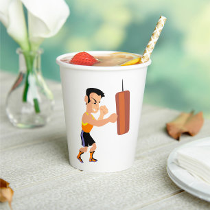 Boxer Training with Punching Bag Paper Cups