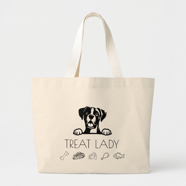 Boxer "Treat Lady" Large Tote Bag (Front)