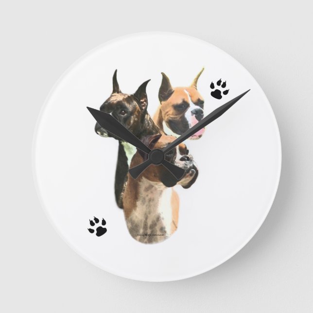 Boxer Trio Round Clock (Front)