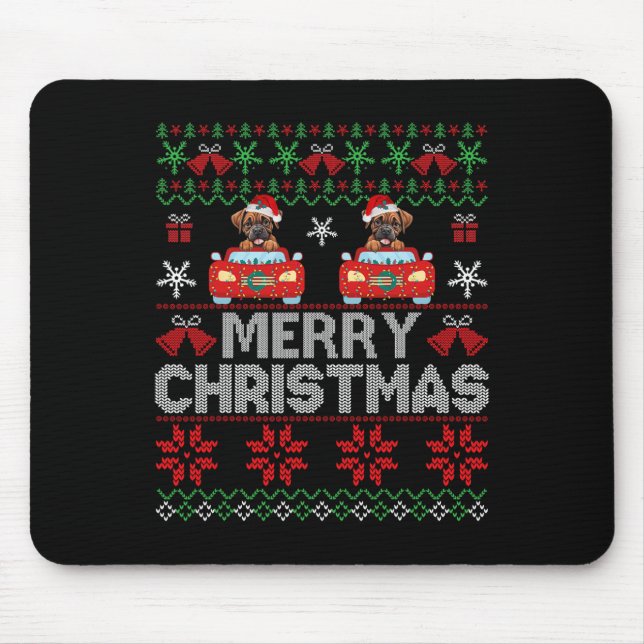 Boxer Ugly Christmas Sweater With Santa Hat For Ki Mouse Mat (Front)