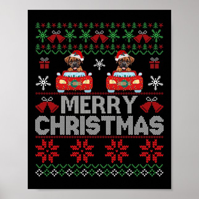 Boxer Ugly Christmas Sweater With Santa Hat For Ki Poster (Front)