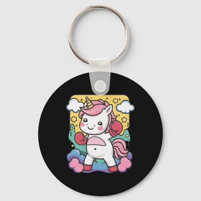 Boxer Unicorn With Boxing Gloves Loves Boxing  Key Ring (Front)