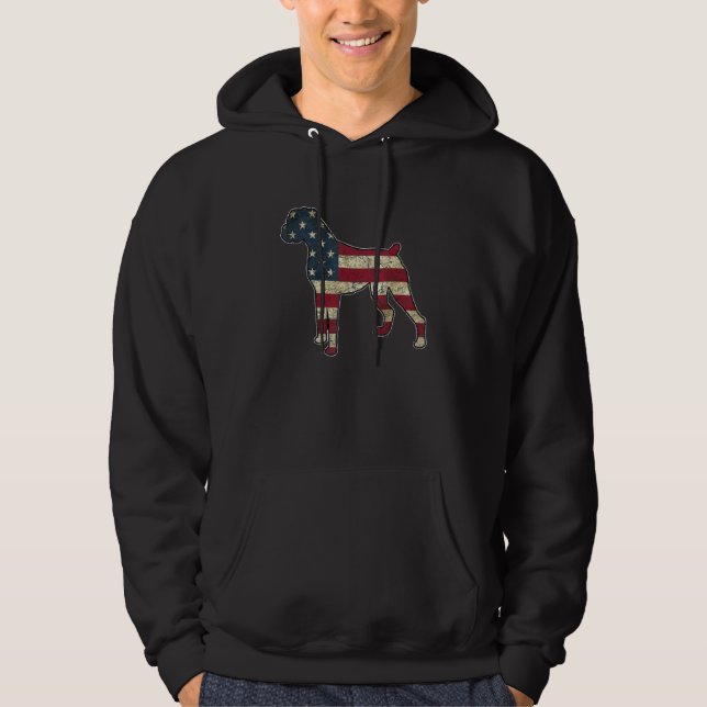 Boxer Us Flag Patriotic 4th Of July America Dog Hoodie (Front)