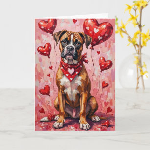 Boxer Valentine’s Day Dog with Hearts Red Card