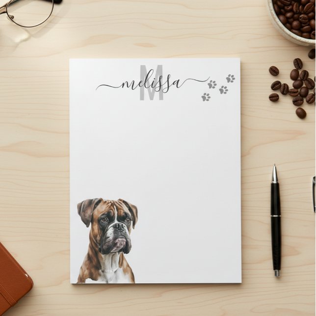 Boxer Watercolor Monogram Personalised  Notepad (Creator Uploaded)