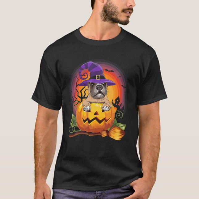 Boxer Witch Pumpkin Halloween Dog Lover Costume T-Shirt (Front)