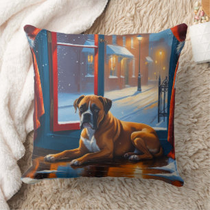 Boxer with Christmas Lights Holiday Cushion