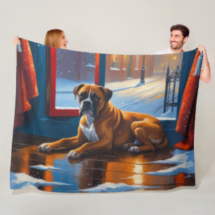 Boxer with Christmas Lights Holiday Fleece Blanket