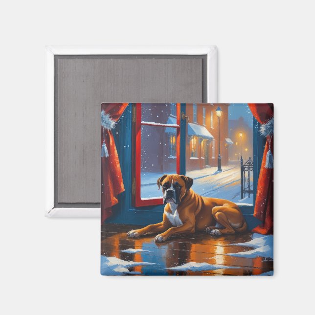 Boxer with Christmas Lights Holiday Magnet (Front/Back)