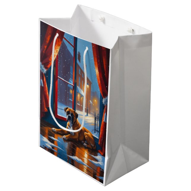 Boxer with Christmas Lights Holiday Medium Gift Bag (Front Angled)