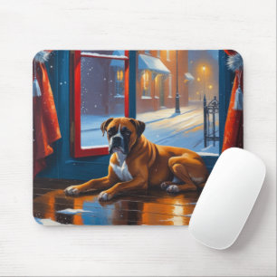 Boxer with Christmas Lights Holiday Mouse Mat