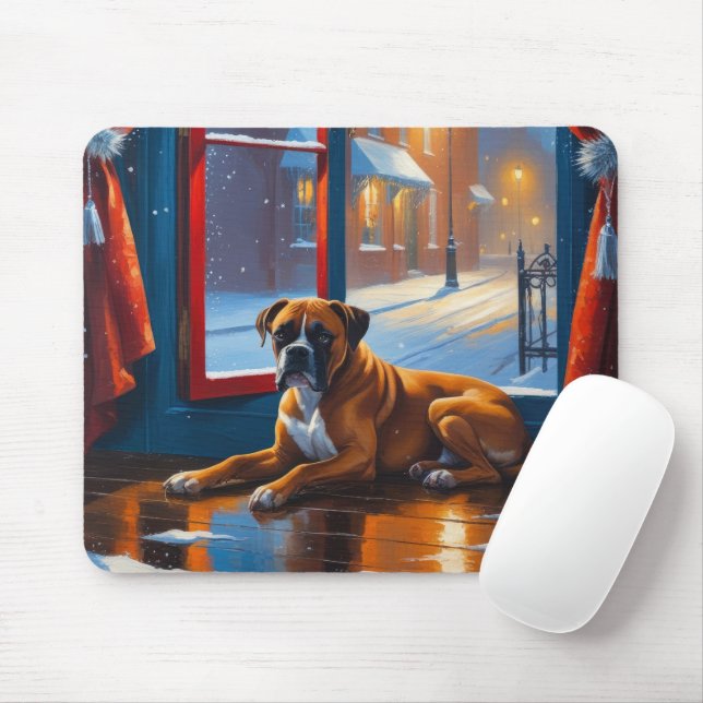 Boxer with Christmas Lights Holiday Mouse Mat (With Mouse)