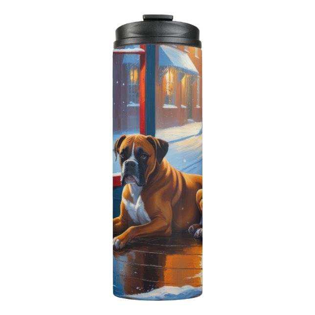 Boxer with Christmas Lights Holiday Thermal Tumbler (Front)