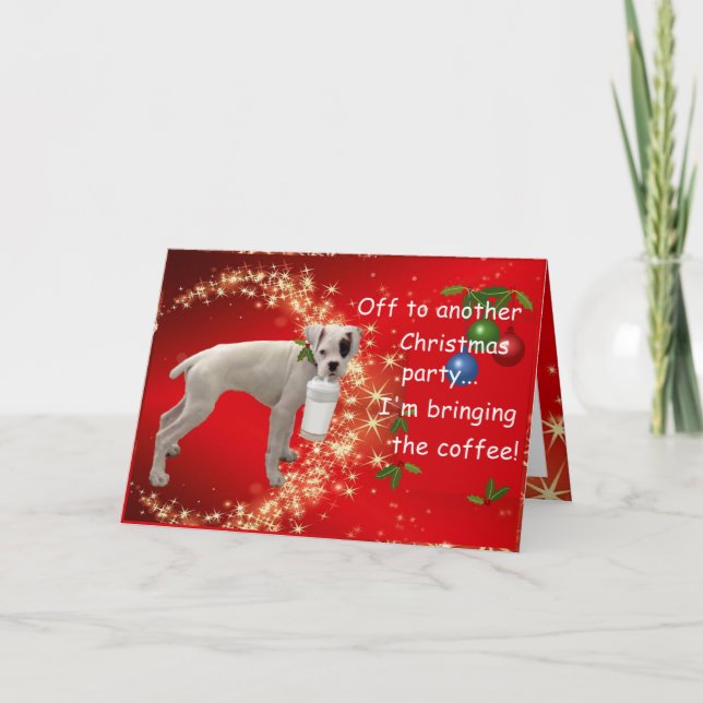 Boxer with Coffee Christmas Holiday Card (Front)