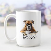 Boxer with coffee mug dog with attitude watercolor