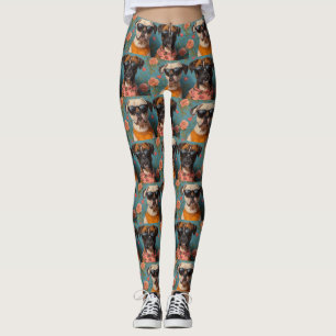 Boxer With Heart Roses Valentine's Day Leggings