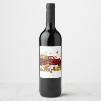 Boxer With Red Plaid Truck Thanksgiving Autumn Wine Label
