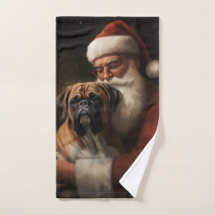 Boxer With Santa Claus Festive Christmas Bath Towel Set