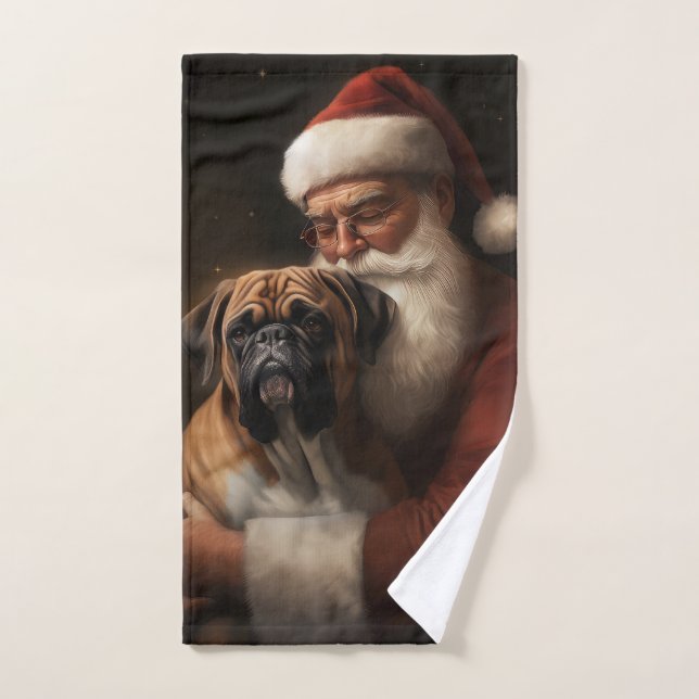 Boxer With Santa Claus Festive Christmas Bath Towel Set (Hand Towel)