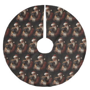 Boxer With Santa Claus Festive Christmas Brushed Polyester Tree Skirt