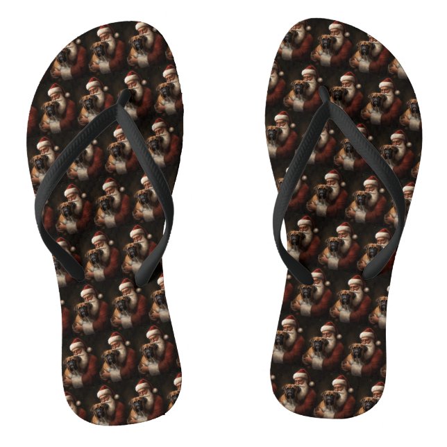 Boxer With Santa Claus Festive Christmas Flip Flops (Footbed)