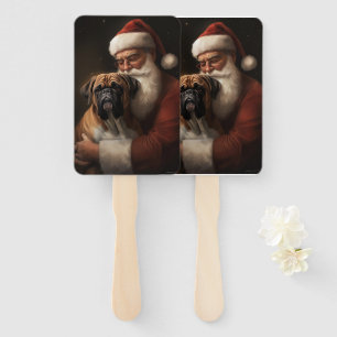 Boxer With Santa Claus Festive Christmas Hand Fan