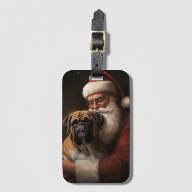 Boxer With Santa Claus Festive Christmas Luggage Tag (Front Vertical)