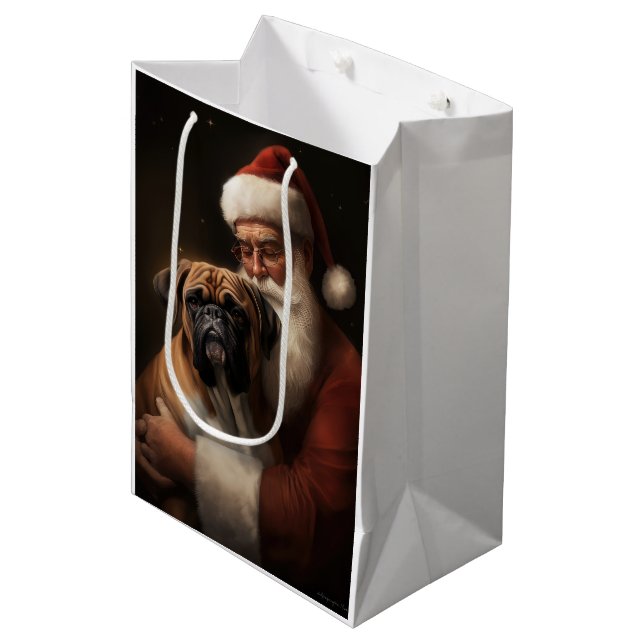 Boxer With Santa Claus Festive Christmas Medium Gift Bag (Front Angled)