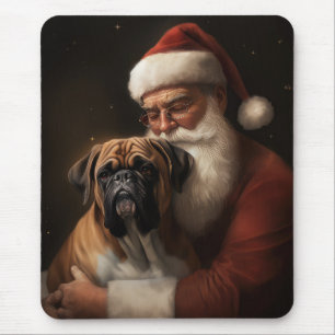 Boxer With Santa Claus Festive Christmas Mouse Mat