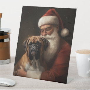 Boxer With Santa Claus Festive Christmas Pedestal Sign
