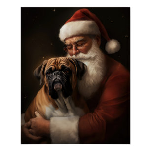Boxer With Santa Claus Festive Christmas Poster