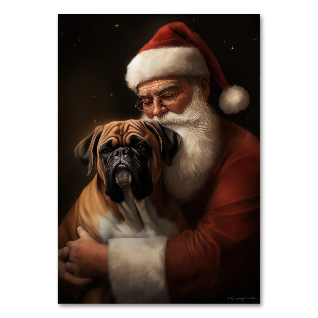 Boxer With Santa Claus Festive Christmas Table Number (Front)
