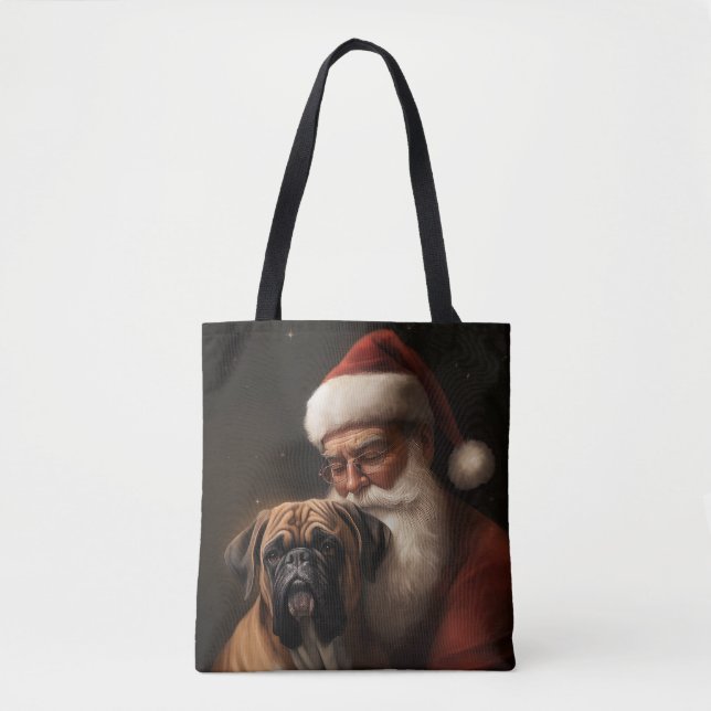 Boxer With Santa Claus Festive Christmas Tote Bag (Front)