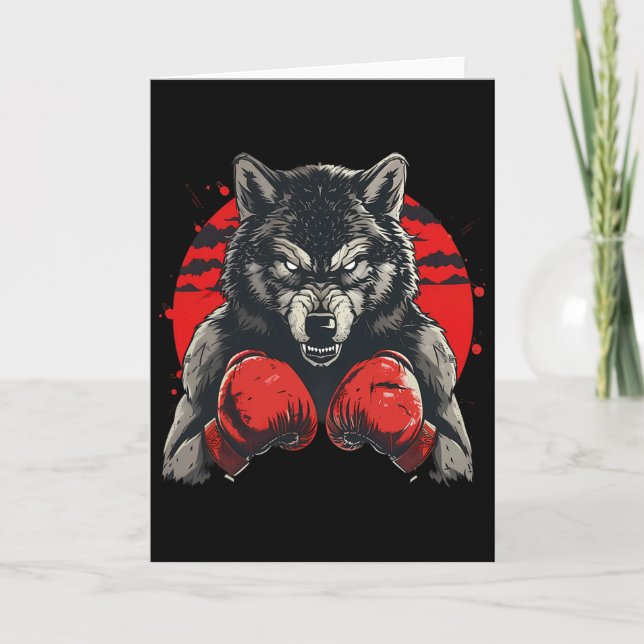 Boxer Wolf With Boxing Gloves Kickboxing Funny Box Card (Front)