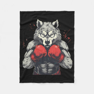 Boxer Wolf With Boxing Gloves Kickboxing Funny Box Fleece Blanket