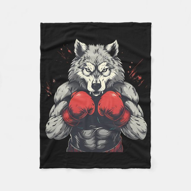 Boxer Wolf With Boxing Gloves Kickboxing Funny Box Fleece Blanket (Front)