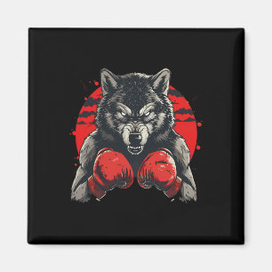 Boxer Wolf With Boxing Gloves Kickboxing Funny Box Magnet
