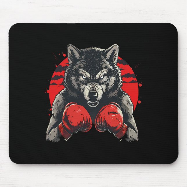 Boxer Wolf With Boxing Gloves Kickboxing Funny Box Mouse Mat (Front)